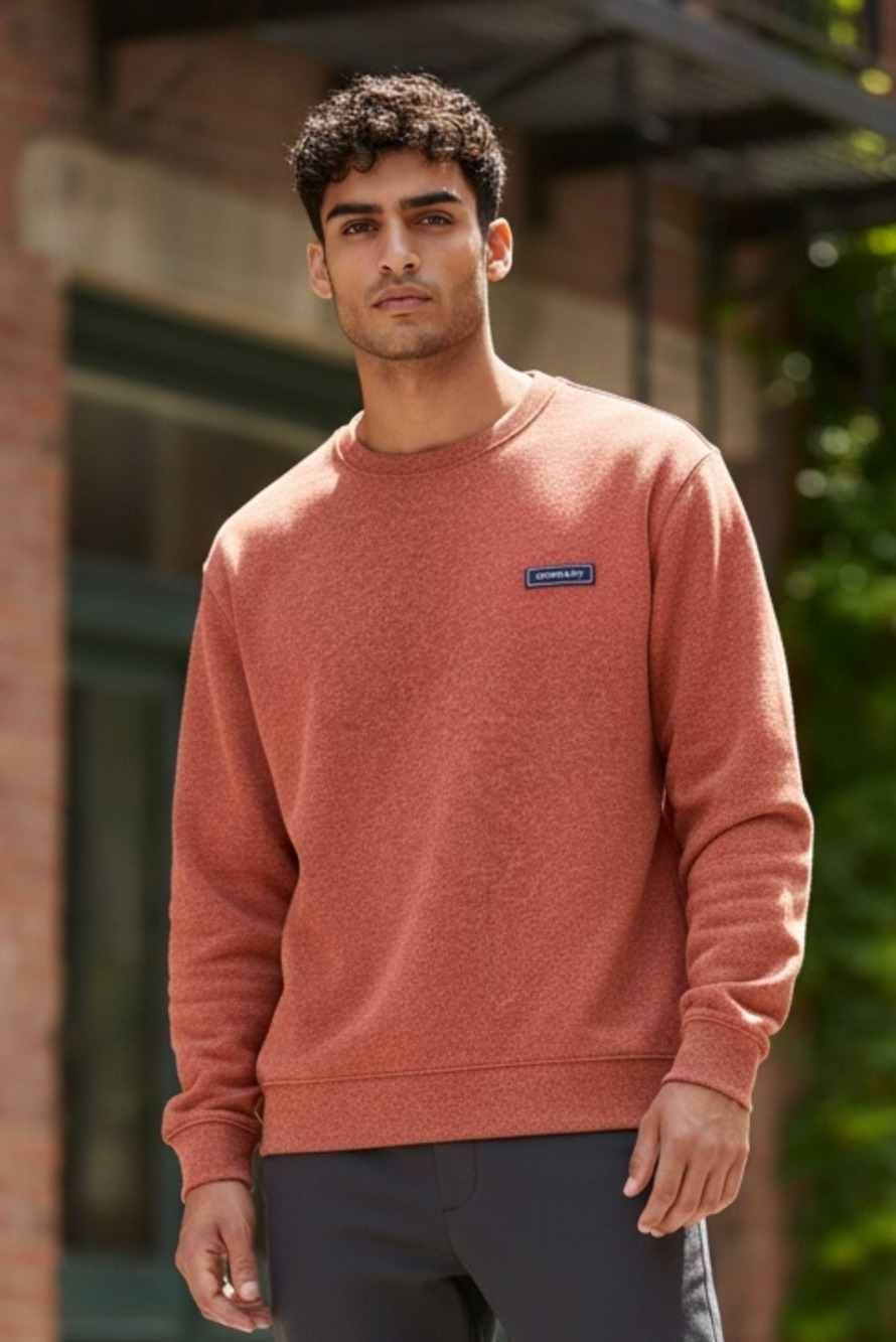 Crown & Ivy Mens Red Heathered Crewneck Sweatshirt with Logo Patch